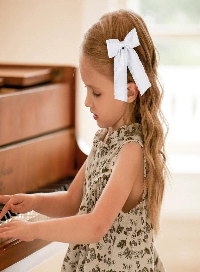 ميروكش مشابك شعر أنيقة على شكل فيونكة، 4 بوصات، فيونكة بيضاء مكشكشة، مشابك شعر على شكل فيونكة تمساح بذيل طويل، مناسبة للأطفال الصغار والمراهقات وفتيات الزهور وحفلات الزفاف والمسابقات وحفلات المناولة الأولى. - Image 4